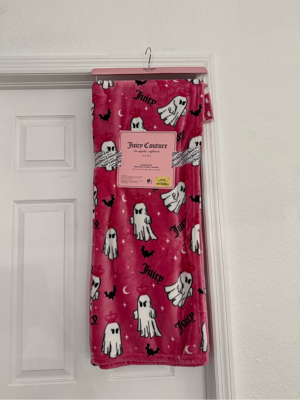 Juicy Couture Pink Ghost & Bat Printed Plush Throw